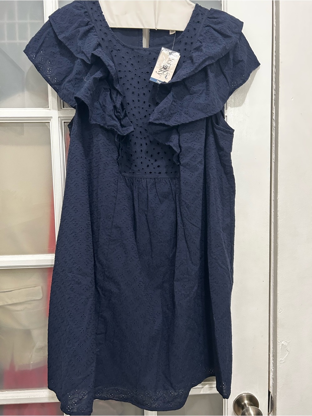 NEW!! Terra & Sky Navy Blue Woven Eyelet Ruffle Sleeve Mini Dress Size 0X